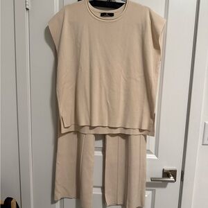 Amazon Cream Sleeveless Crew Neck Knit Top and Skirt Set